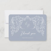 Dusty Blue Vintag Blüh Monogram Wedding Dankeskarte (Vorderseite)