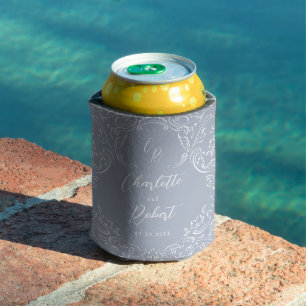 Dusty Blue Vintag Blüh Monogram Wedding Dosenkühler