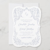 Dusty Blue Vintag Blüh Monogram Wedding Einladung (Vorderseite)