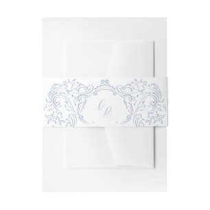 Dusty Blue Vintag Blüh Monogram Wedding Einladungsbanderole
