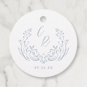 Dusty Blue Vintag Blüh Monogram Wedding Geschenkanhänger