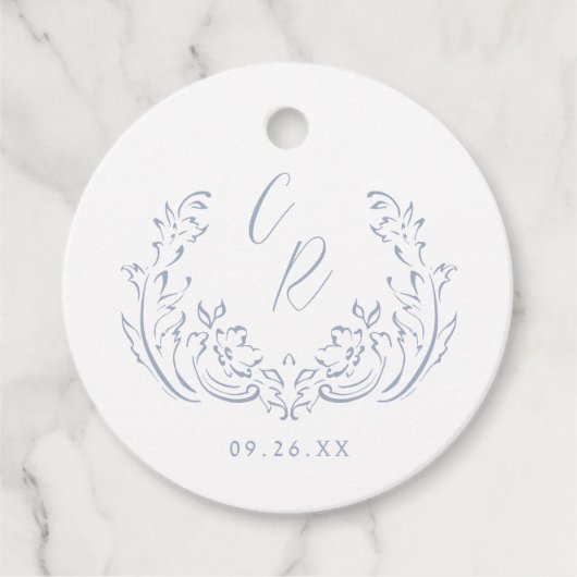 Dusty Blue Vintag Blüh Monogram Wedding Geschenkanhänger (Vorderseite)