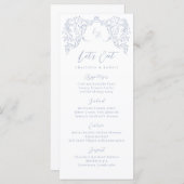 Dusty Blue Vintag Blüh Monogram Wedding Menükarte (Vorne/Hinten)