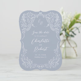 Dusty Blue Vintag Blüh Monogram Wedding Save The Date