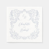 Dusty Blue Vintag Blüh Monogram Wedding Serviette (Vorderseite)
