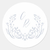 Dusty Blue Vintag Blüh Wedding Monogram Runder Aufkleber (Vorderseite)