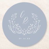 Dusty Blue Vintag Blüh Wedding Monogram Runder Pappuntersetzer (Vorderseite)