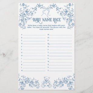 Dusty Blue Vintag Floral Baby Name Race Game