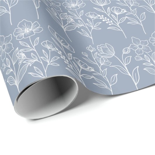 Dusty Blue Vintag Floral Bridal Hochzeiten Geschenkpapier (Rolleneckpunkt)