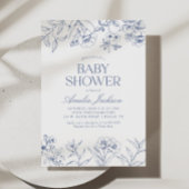 Dusty Blue Vintag Floral Chinoiserie Babydusche Einladung