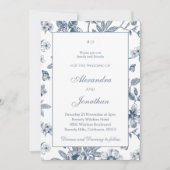 Dusty Blue Vintag Floral French Wedding Einladung (Vorderseite)