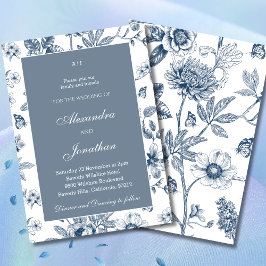 Dusty Blue Vintag Floral French Wedding Einladung