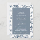 Dusty Blue Vintag Floral French Wedding Einladung (Vorderseite)