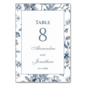 Dusty Blue Vintag Floral French Wedding Tischnummer (Vorderseite)