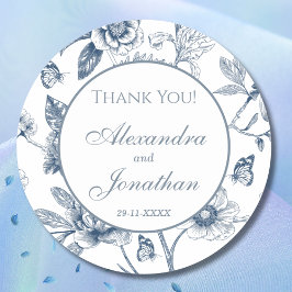 Dusty Blue Vintag Floral French Wedding Vielen Dan Runder Aufkleber