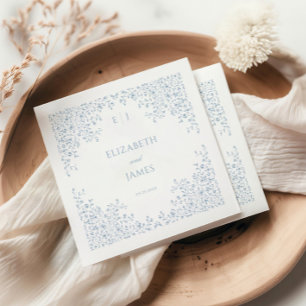 Dusty Blue Vintag Floral Line Art Frame Wedding Serviette