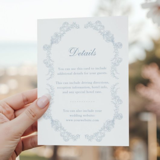 Dusty Blue Vintag Floral Romantic Wedding Begleitkarte