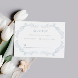 Dusty Blue Vintag Floral Romantic Wedding RSVP Karte