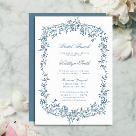 Dusty Blue Vintag Floral Script Bridal Brunch Einladung