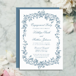 Dusty Blue Vintag Floral Script Engagement Party Einladung