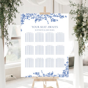 Dusty Blue Vintag Floral Wedding 12 Table Seating Poster