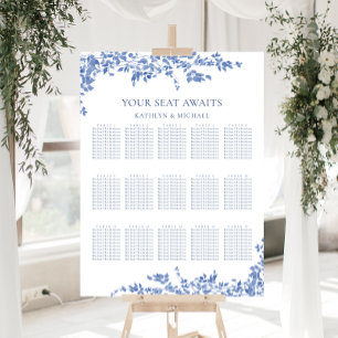 Dusty Blue Vintag Floral Wedding 15 Table Seating Poster