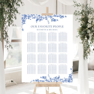 Dusty Blue Vintag Floral Wedding 16 Table Seating Poster