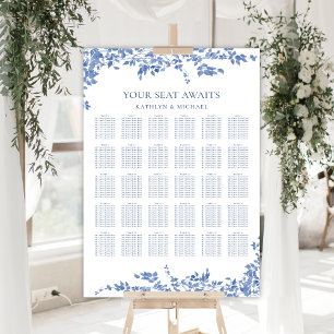 Dusty Blue Vintag Floral Wedding 30 Table Seating Poster
