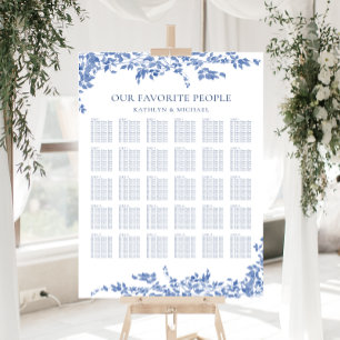 Dusty Blue Vintag Floral Wedding 30 Table Seating Poster