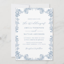Dusty Blue Vintag Floral Wedding Einladung
