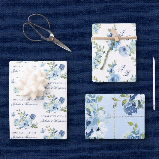 Dusty Blue Vintag Floral Wedding Geschenkpapier Set
