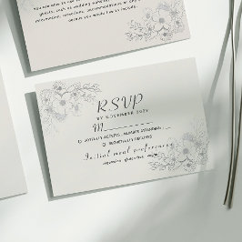 Dusty Blue Vintag Floral Wedding RSVP Card Karte