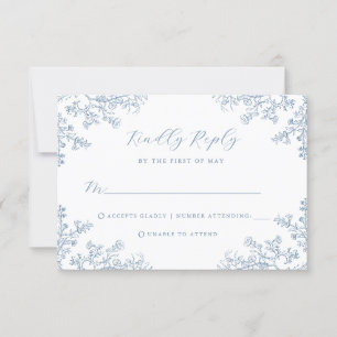 Dusty Blue Vintag Floral Wedding RSVP Card Karte