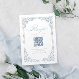 Dusty Blue Vintag Frame Elegant QR Code Wedding RSVP Karte