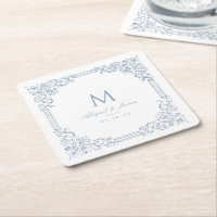 Dusty Blue Vintag Frame Elegant Wedding Monogram