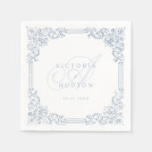 Dusty Blue Vintag Frame Elegant Wedding Monogram Serviette (Vorderseite)