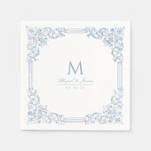 Dusty Blue Vintag Frame Elegant Wedding Monogram Serviette (Vorderseite)