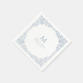 Dusty Blue Vintag Frame Elegant Wedding Monogram Serviette (Ecke)