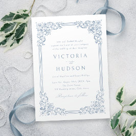 Dusty Blue Vintag Frame Elegante Hochzeit Einladung