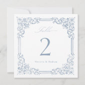 Dusty Blue Vintag Frame Elegante Script Table No. (Rückseite)