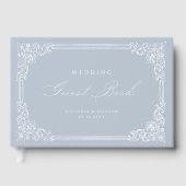 Dusty Blue Vintag Frame Elegante Script Wedding Gästebuch (Vorderseite)