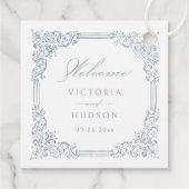 Dusty Blue Vintag Frame Elegante Script Wedding Geschenkanhänger (Rückseite)