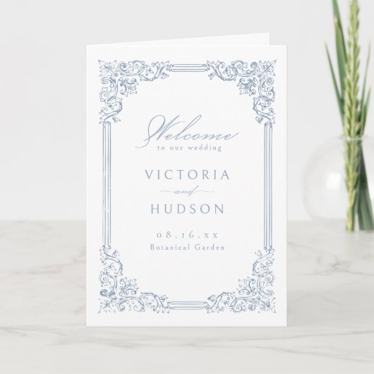 Dusty Blue Vintag Frame Elegante Script Wedding Programm (Vorderseite)