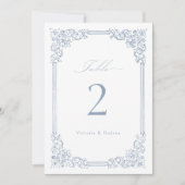 Dusty Blue Vintag Frame Elegante Tischnummer (Vorderseite)