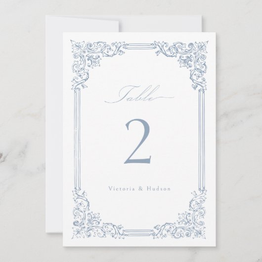Dusty Blue Vintag Frame Elegante Tischnummer (Vorderseite)