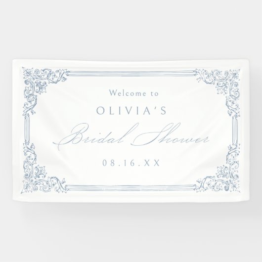 Dusty Blue Vintag Frame Elegantes Brautparty Banner (Horizontal)