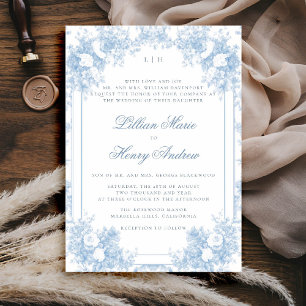 Dusty Blue Vintag Garden French Floral Wedding Einladung