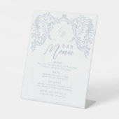 Dusty Blue Vintag Geblüht Monogram Bar Menu Sockelschild (Vorderseite)