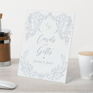Dusty Blue Vintag Geblüht Monogram Cards & Gifts Sockelschild