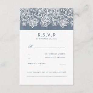Dusty Blue Vintag Lace Wedding RSVP Karte